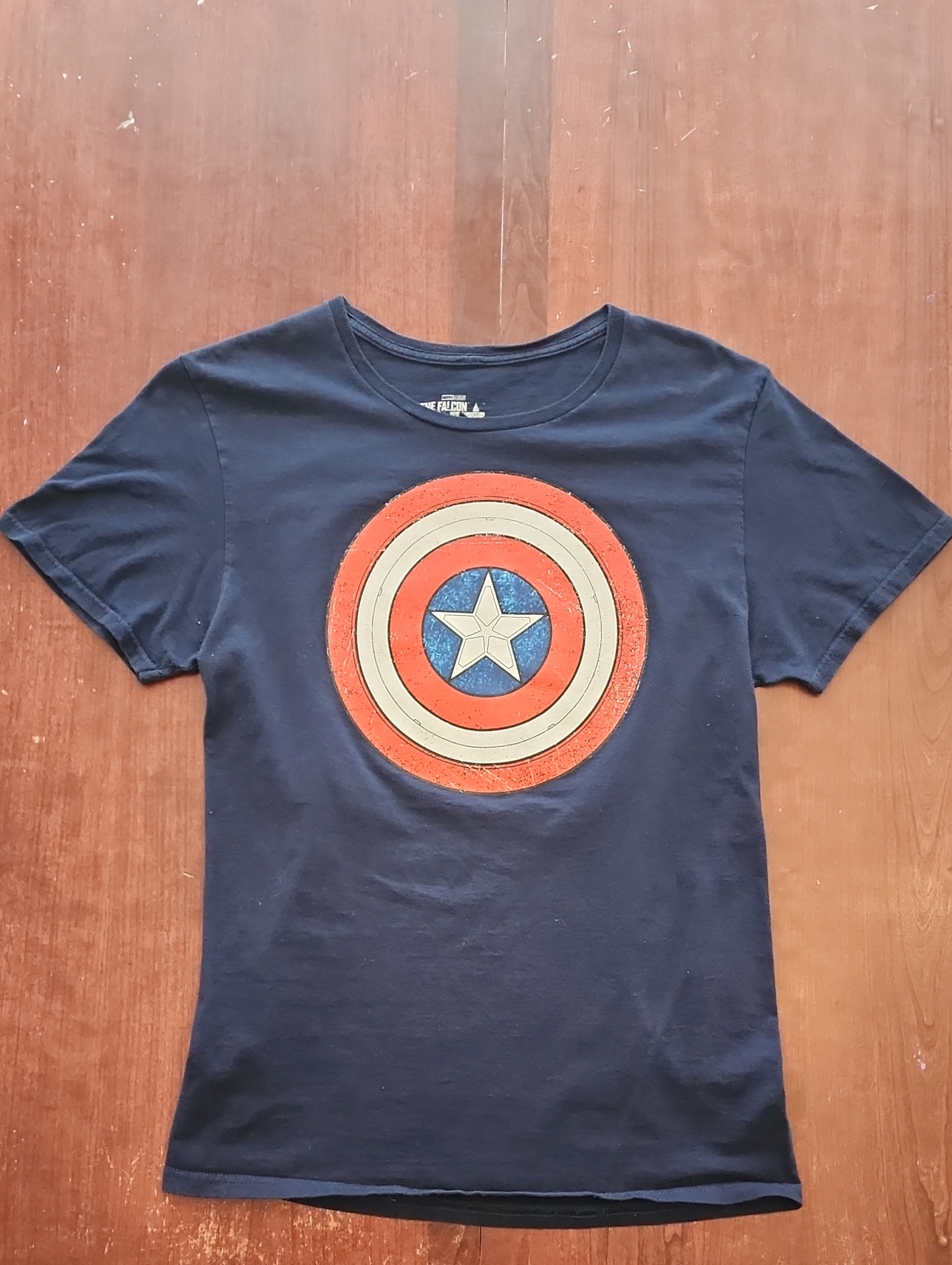 Marvel Navy Tshirt With Red White And Blue Captain Shield Print